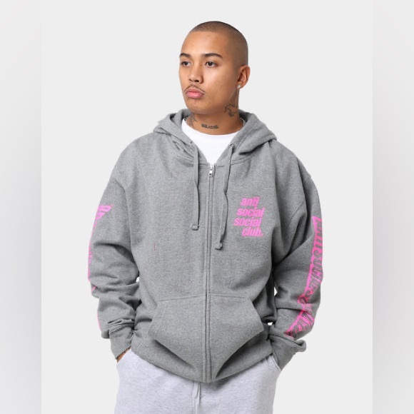 Anti Social Social Club Split Zip Hoodie Gray Men’s Large - Picture 1 of 7